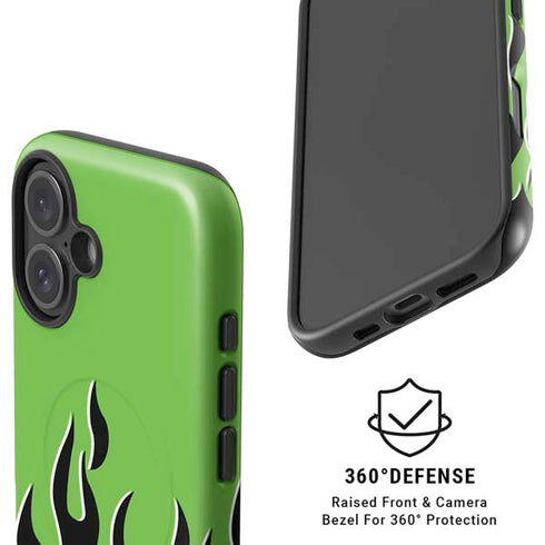 Green Flames iPhone 16 Magsafe Impact Case